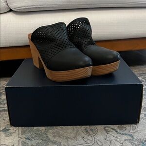 Free People Black Perforated Mules with Tan Sole